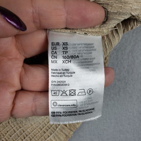 Puff Sleeve Smocked Peasant‎ Blouse Beige Stripe Neutral Boho Festival Size XS - Picture 4 of 8